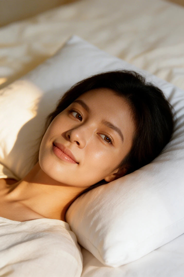 Woman lying on a pillow with soft lighting