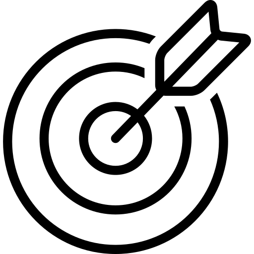 Black and white icon of a target with an arrow in the center